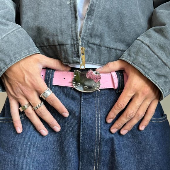 Y2K 2000s Hello Kitty rhinestone crystal pink grunge goth emo punk belt - Picture 2 of 8